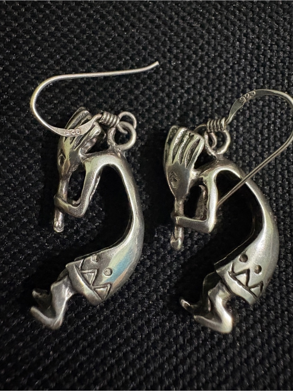 Sterling Silver Kokopelli Drop Earrings - Silver